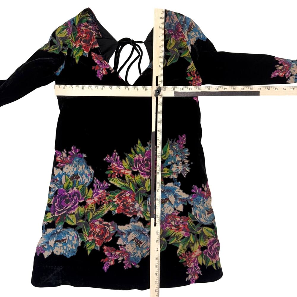Free People Misha Velvet Mini Dress BLK Floral XS Whimsygoth Romantic Twee Y2K - Picture 8 of 12